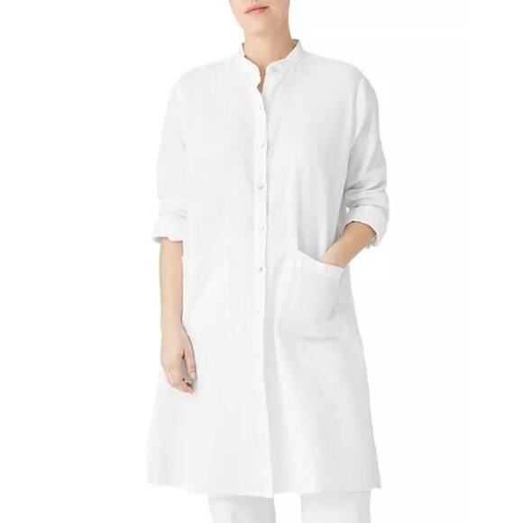 NWT EILEEN FISHER WHITE ORGANIC LINEN SHIRT DRESS Size XXS - Picture 1 of 9